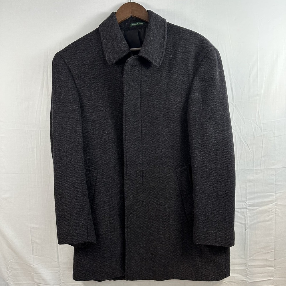 Lauren Ralph Lauren Mens Jake Wool Blend Herringbone Car Coat Charcoal Grey 38S